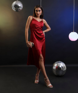 Tokyo Talkies Women Bodycon Red Midi/Calf Length Dress