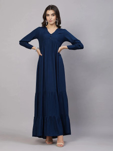 AAYU Women Layered Blue Maxi/Full Length Dress
