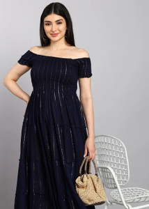 SATHRAY Women A-line Blue Below Knee Dress