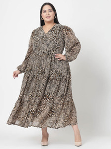 PLUSS Women Maxi Brown, Black, Beige Full Length Dress