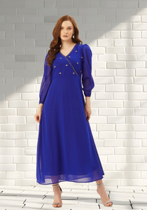 Moda Rapido Women A-line Blue Midi/Calf Length Dress