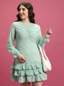 Tokyo Talkies Women Ruffled Light Green Above Knee/Mid Thigh Length Dress