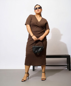 SASSAFRAS Curve Women Wrap Brown Midi/Calf Length Dress