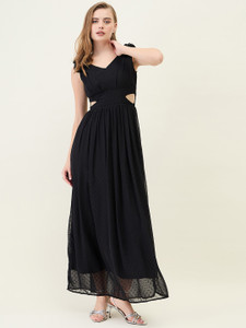 AAYU Women Fit and Flare Black Maxi/Full Length Dress