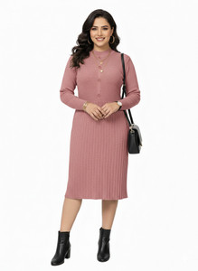 Lasoon Women Pleated Pink Above Knee/Mid Thigh Length Dress