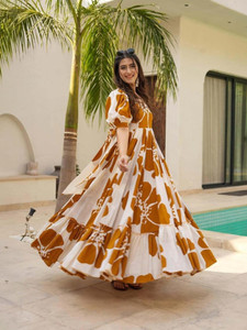 Honky Tonky Women Fit and Flare Brown, White Maxi/Full Length Dress