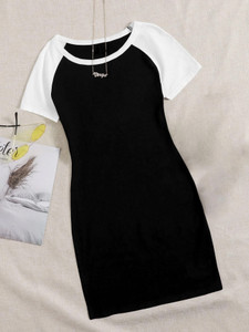 PRILLY Women Bodycon Black, White Midi/Calf Length Dress
