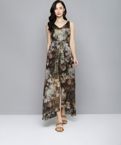 SASSAFRAS Women A-line Green Maxi/Full Length Dress