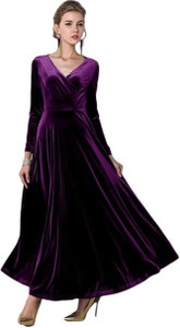 CHEVIOUT Women Fit and Flare Purple Maxi/Full Length Dress