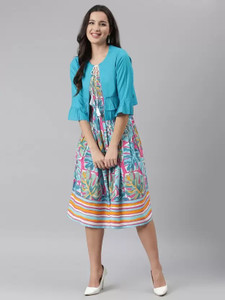 VIHARINI Women Ethnic Dress Blue Knee Length Dress