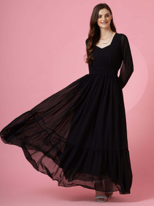 Sheetal Associates Women Fit and Flare Black Maxi/Full Length Dress