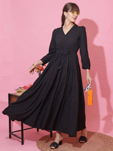 Sheetal Associates Women Fit and Flare Black Maxi/Full Length Dress