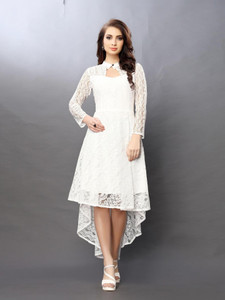 HEMANG FASHION Women High Low White Midi/Calf Length Dress