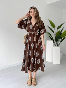 METRONAUT Women Fit and Flare Brown Midi/Calf Length Dress