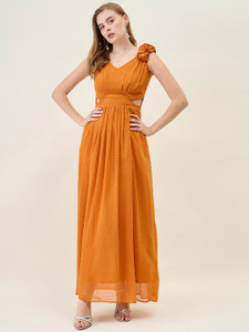 AAYU Women Fit and Flare Yellow Maxi/Full Length Dress