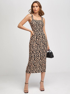 Attire Empire Women Bodycon Black, Beige, Brown Midi/Calf Length Dress