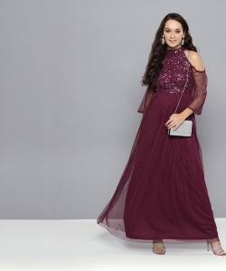 STREET9 Women Maxi Maroon Full Length Dress