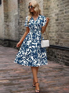 Honky Tonky Women Fit and Flare Blue, White Midi/Calf Length Dress