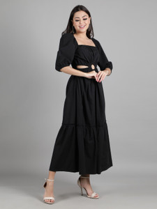 DRAPE AND DAZZLE Women A-line Black Midi/Calf Length Dress