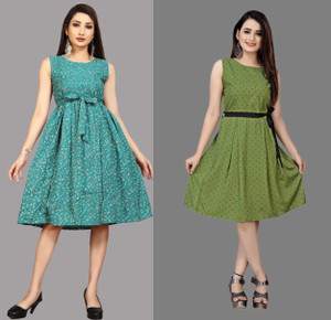 Hiral Creation Women Fit and Flare Multicolor Knee Length Dress