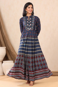Juniper Women Ethnic Dress Blue Maxi/Full Length Dress