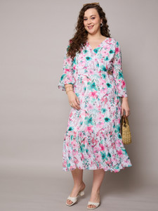 SASSAFRAS Curve Women Fit and Flare Pink Midi/Calf Length Dress