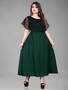 Qena Women Maxi Dark Green, Black Full Length Dress