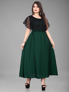 Qena Women Maxi Dark Green, Black Full Length Dress