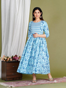 Gujari Women Fit and Flare Multicolor Midi/Calf Length Dress