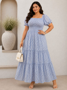Curvy Love Women Tiered White Maxi/Full Length Dress