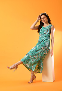 Ann Springs Women A-line Light Blue Midi/Calf Length Dress