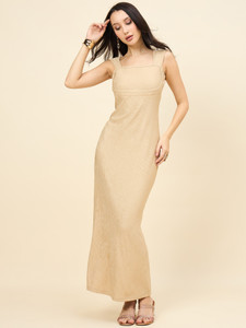 AAYU Women Bodycon Beige Maxi/Full Length Dress