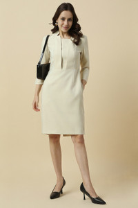 Allen Solly Women Fit and Flare Beige Knee Length Dress