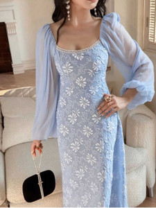 AADITRY FASHION Women Fit and Flare Blue Midi/Calf Length Dress