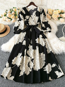 Honky Tonky Women Fit and Flare Black, White Midi/Calf Length Dress
