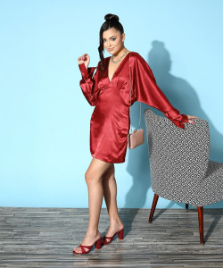 SASSAFRAS Women A-line Red Above Knee/Mid Thigh Length Dress
