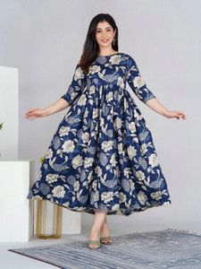 PRISTYLE Women Gown Dark Blue Ankle Length Dress