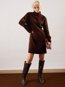 SASSAFRAS Women Fit and Flare Brown Above Knee/Mid Thigh Length Dress