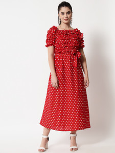 FUNDAY FASHION Women Maxi Red Full Length Dress