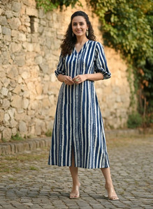 METRONAUT Women A-line Blue Midi/Calf Length Dress