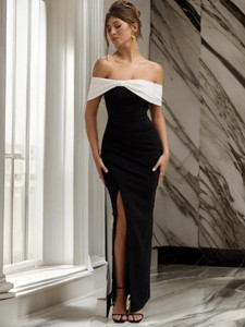 LIME Women Bodycon Black, White Maxi/Full Length Dress