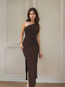 SPIVOZ Women Bodycon Brown Midi/Calf Length Dress