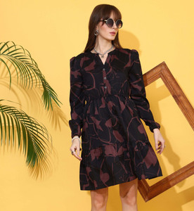 Sheetal Associates Women Fit and Flare Brown, Black Knee Length Dress