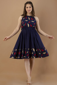 Daevish Women Skater Blue Knee Length Dress