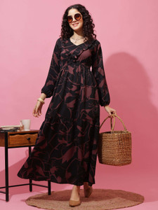 Honky Tonky Women Fit and Flare Black Maxi/Full Length Dress