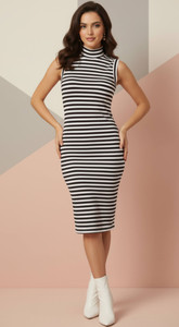 NUEVOSDAMAS Women Bodycon Black, White Knee Length Dress