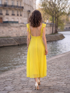AAYU Women Fit and Flare Yellow Maxi/Full Length Dress