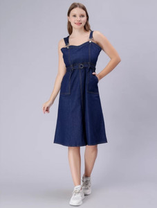 Pinkclap fashion Women A-line Blue Knee Length Dress