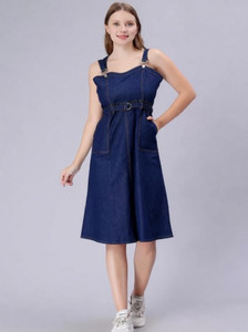 Pinkclap fashion Women A-line Blue Knee Length Dress