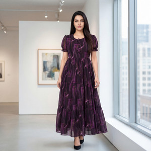 kedara Women Fit and Flare Purple Maxi/Full Length Dress